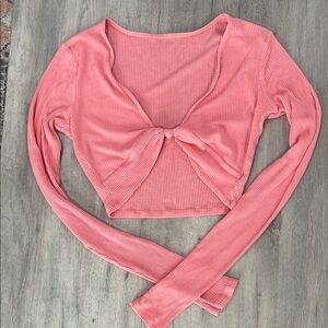 ALO Yoga Pink Ribbed Twist Front Crop Top